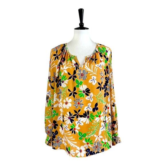 Cabi Blouse V-neck Popover Long Sleeve Peach Multi Mod Floral Women’s Size Large - Picture 1 of 12